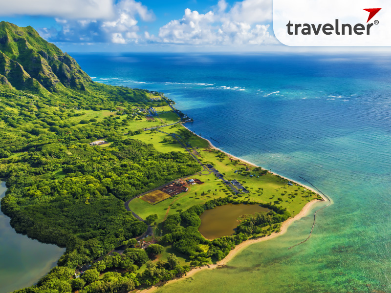 Aerial view of Kualoa Point at Kaneohe Bay, Hawaii, USA. Aerial view of Kualoa Point at Kaneohe Bay, Hawaii, USA.