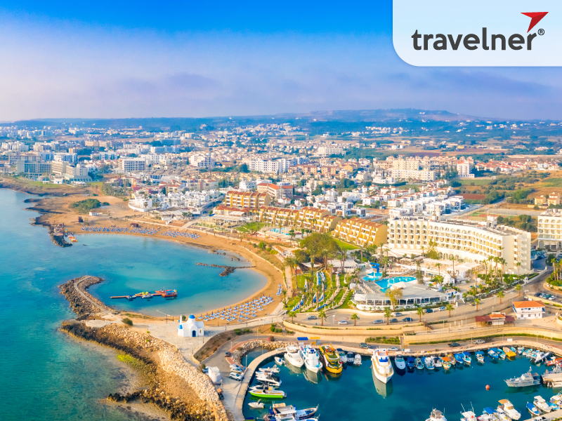 A serene aerial view of Paralimni port in Cyprus