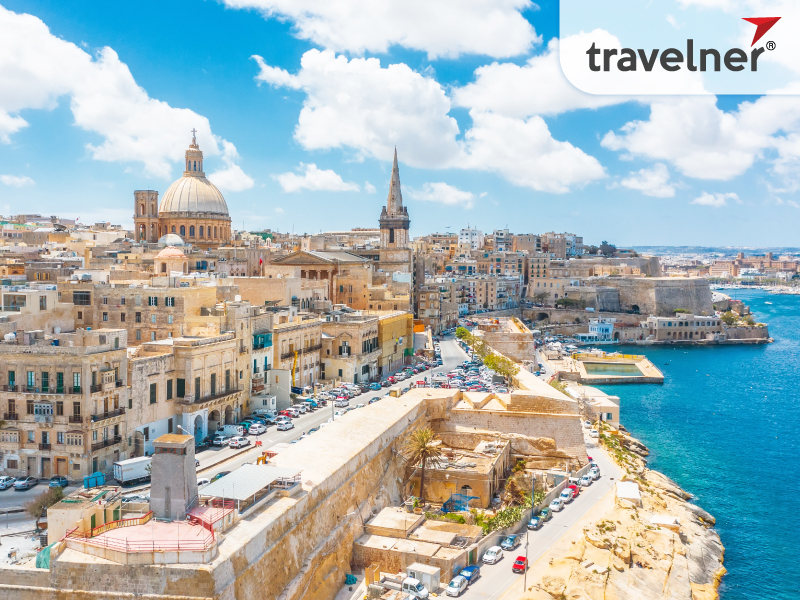 Aerial view of the Lady of Mount Carmel church and St. Paul's Cathedral in Valletta's city Aerial view of the Lady of Mount Carmel church and St. Paul's Cathedral in Valletta's city