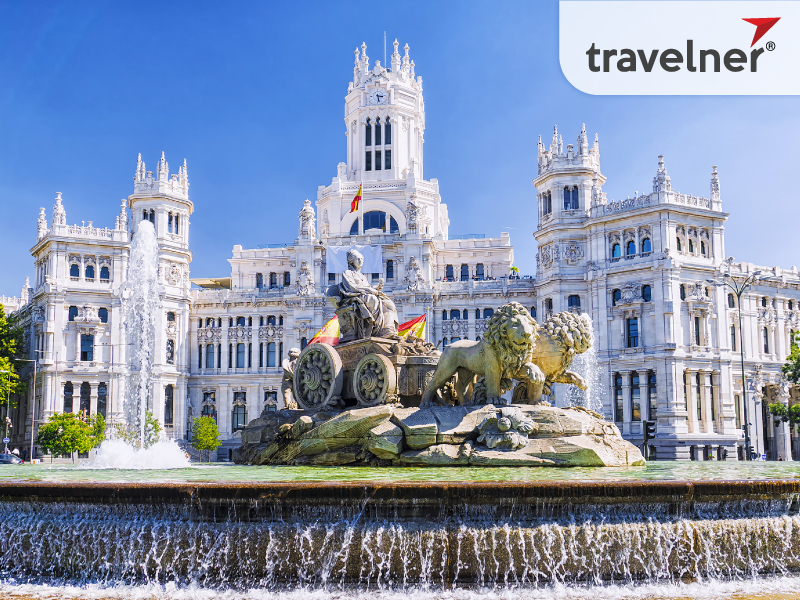 Cibeles fountain in Madrid in a sunny day, Spain