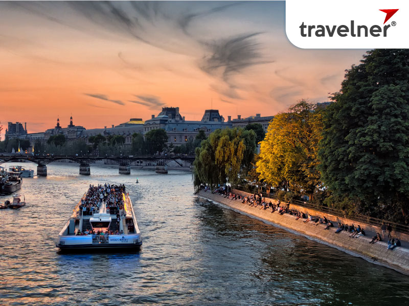 Seine River in the sunset in Paris city