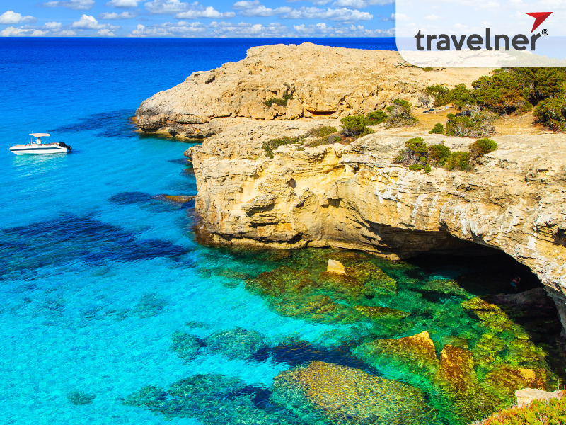 The breathtaking scenery of Cyprus's Cape Greko National Park's blue lagoon