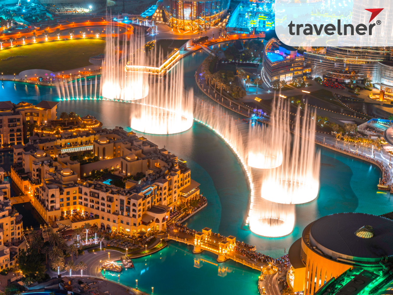 The water music program at the Dubai Fountain takes place on a schedule every day.