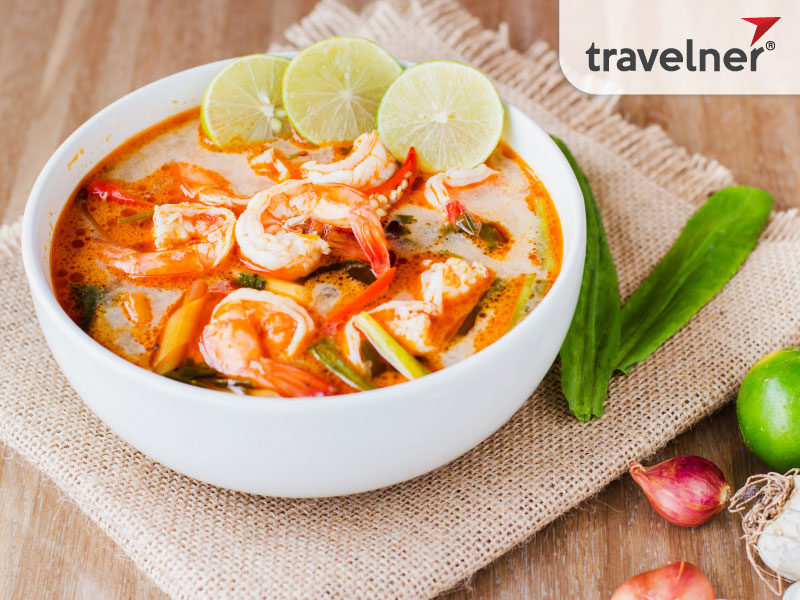 Tom Yum is a spicy and sour soup that is the most famous Thai food