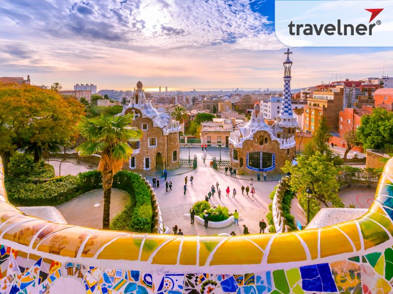 View of the city from Park Guell in Barcelona, Spain